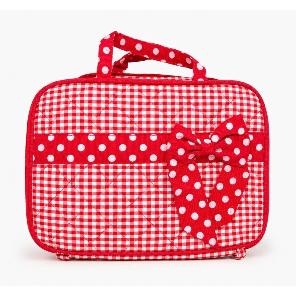 Unbranded 3 in 1 Toiletries Bag Red Gingham Polka Dot Quilted Travel Organizer